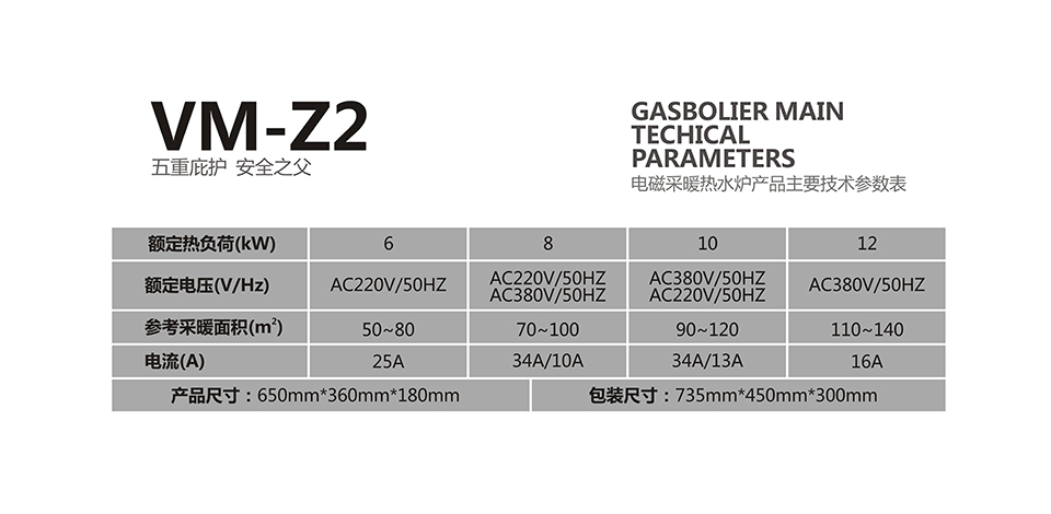 電磁壁掛爐VM-Z2產品參數
